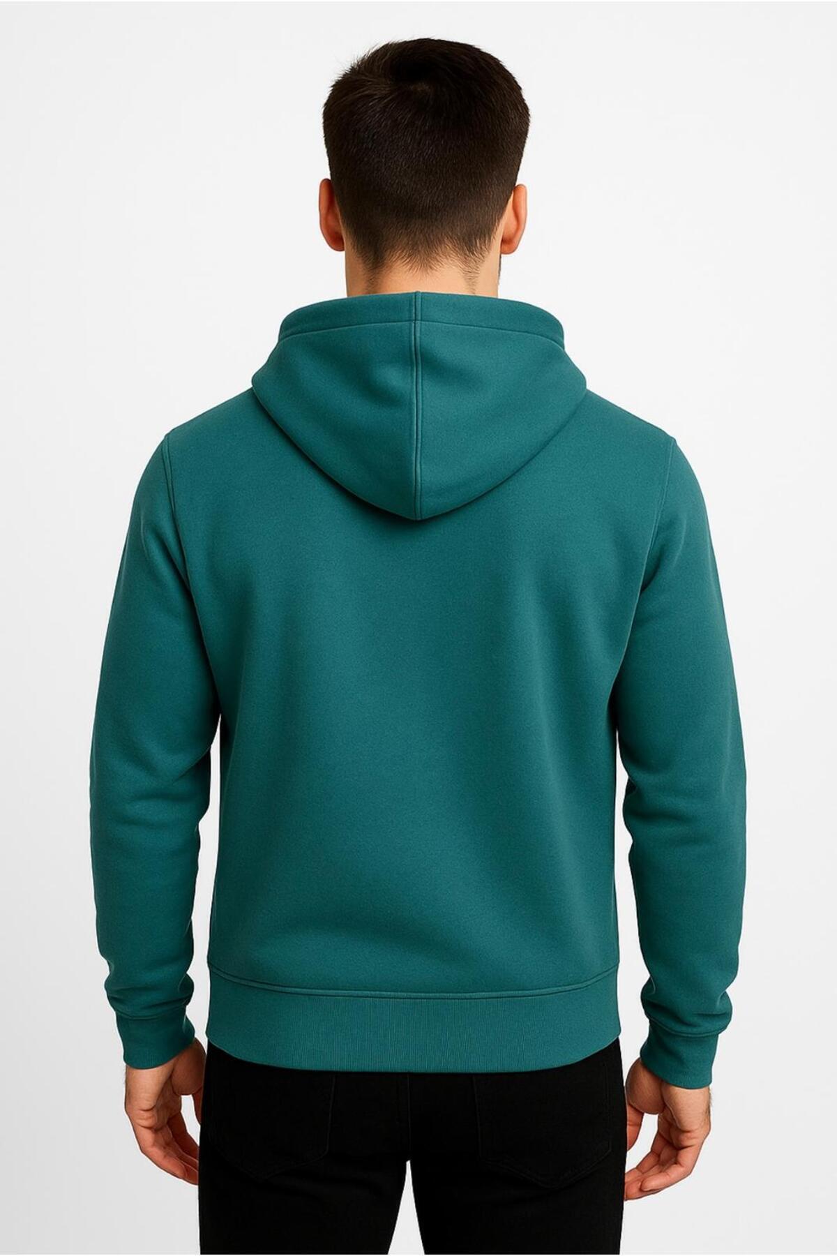 Erkek Fermuarlı Kapüşonlu Sweatshirt 3 İplik Şardonlu-W590-E