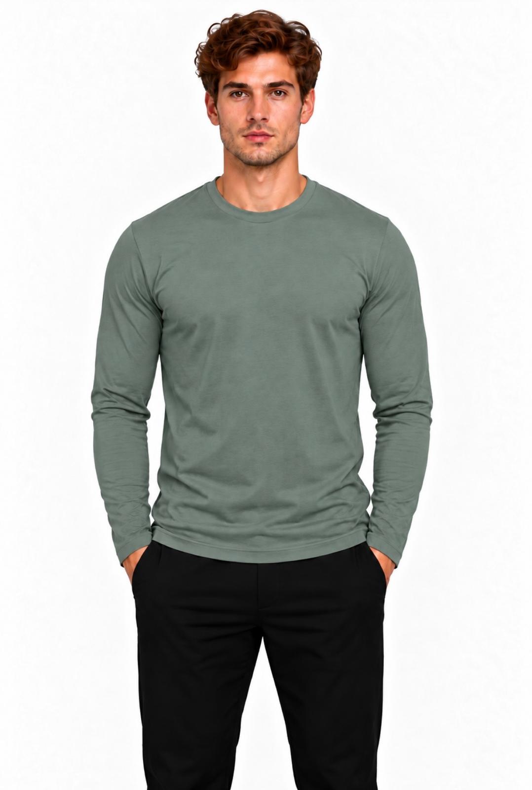 Erkek Pamuklu Bisiklet Yaka Uzun Kollu T-shirt-D4005