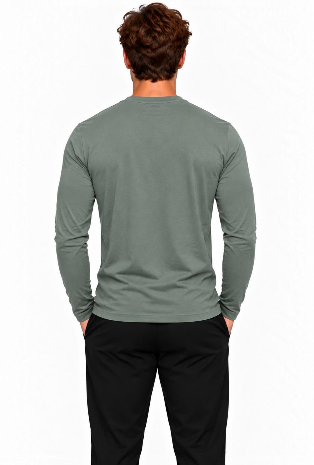 Erkek Pamuklu Bisiklet Yaka Uzun Kollu T-shirt-D4005