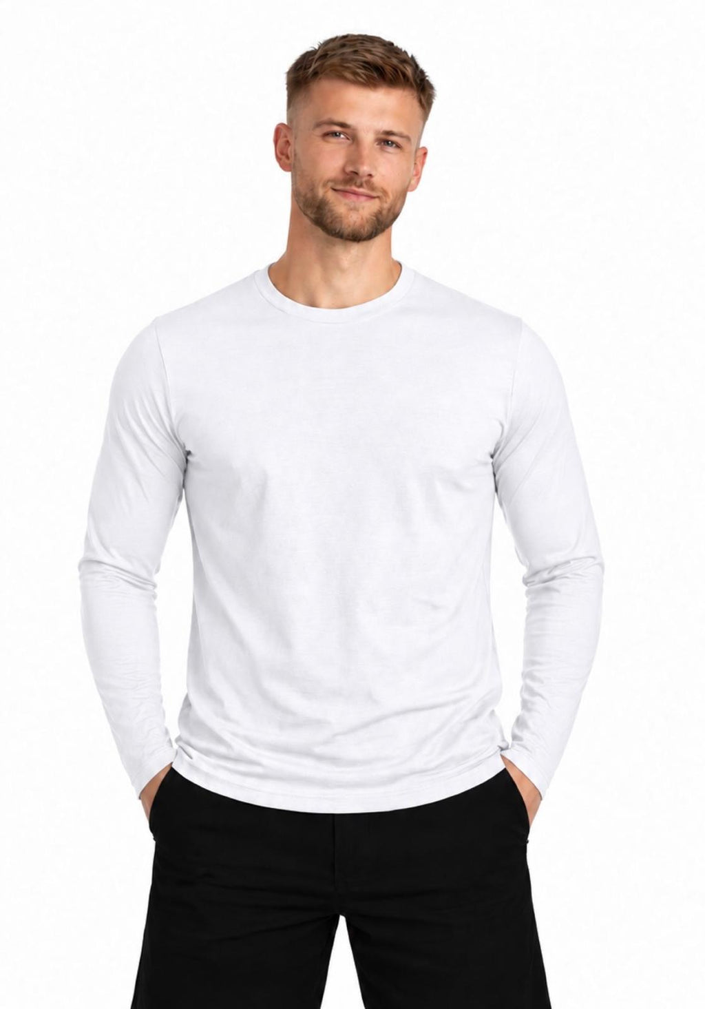 Erkek Pamuklu Bisiklet Yaka Uzun Kollu T-shirt-D4005