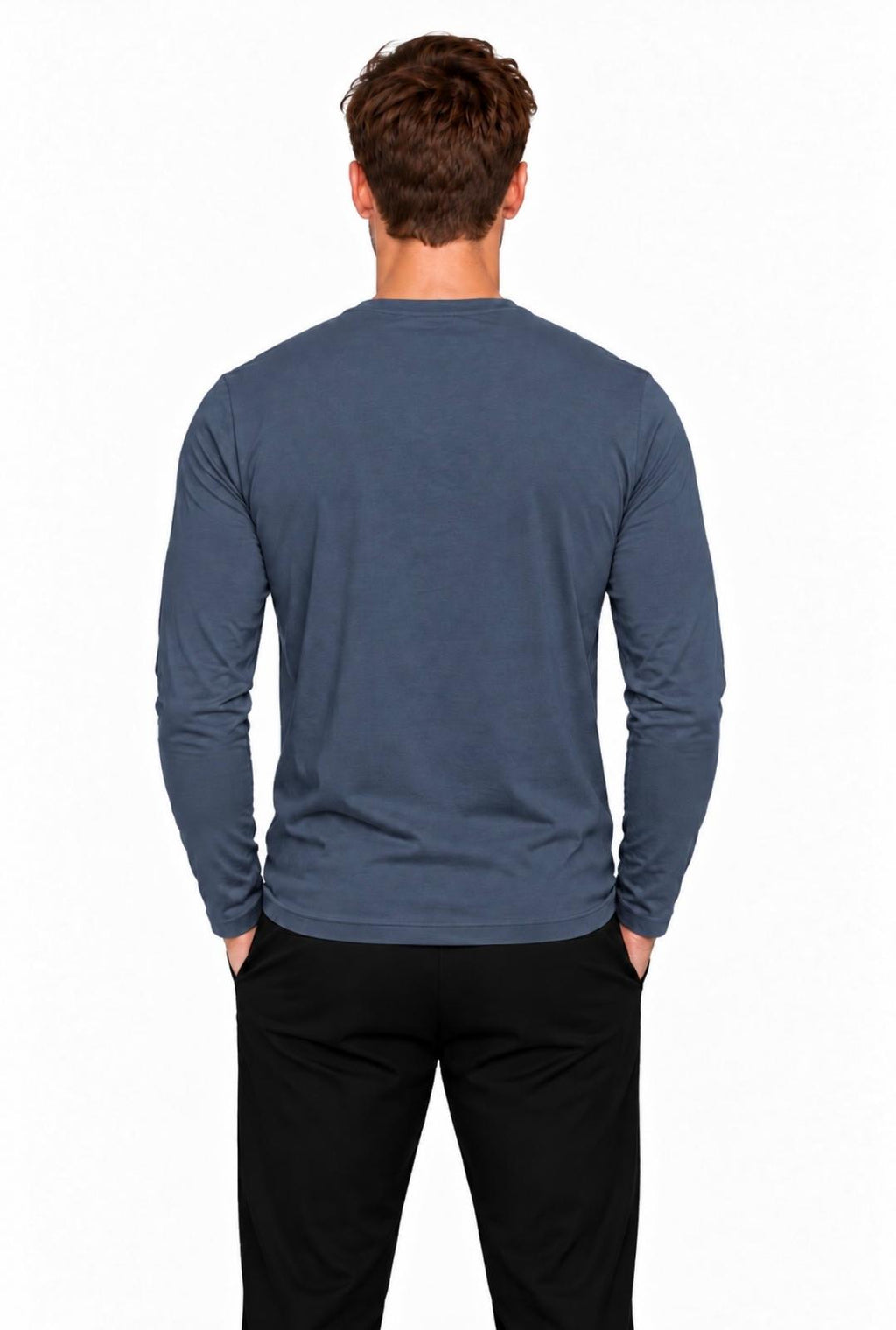 Erkek Pamuklu Bisiklet Yaka Uzun Kollu T-shirt-D4005