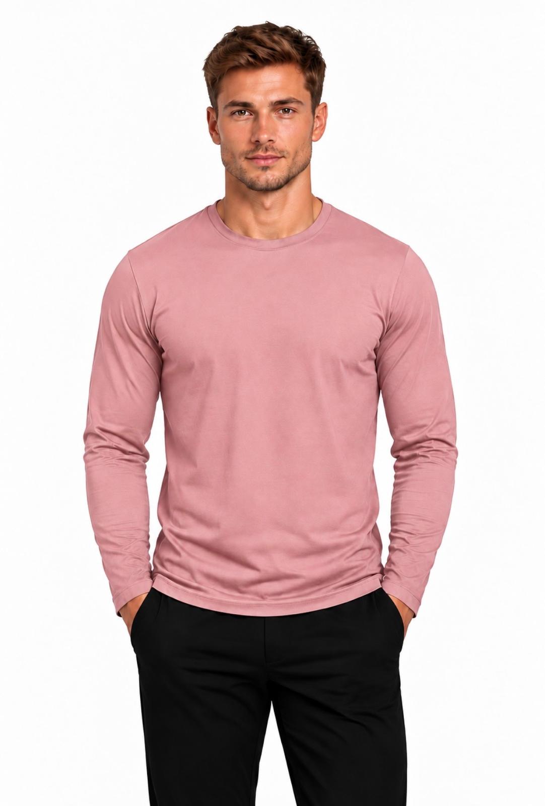 Erkek Pamuklu Bisiklet Yaka Uzun Kollu T-shirt-D4005