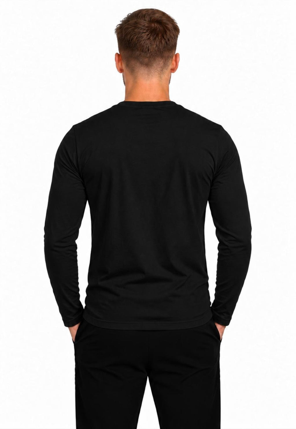Erkek Pamuklu Bisiklet Yaka Uzun Kollu T-shirt-D4005