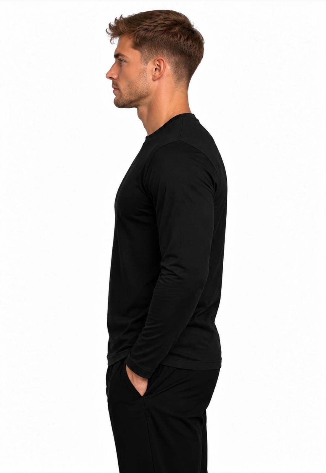 Erkek Pamuklu Bisiklet Yaka Uzun Kollu T-shirt-D4005