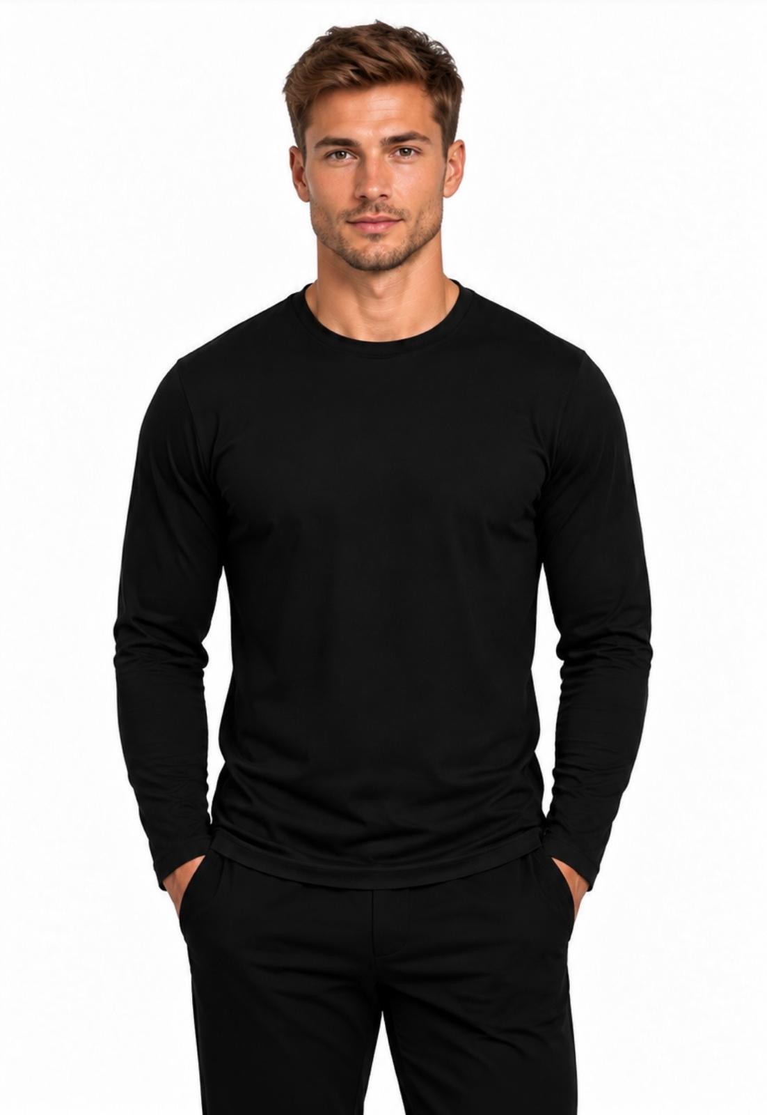 Erkek Pamuklu Bisiklet Yaka Uzun Kollu T-shirt-D4005
