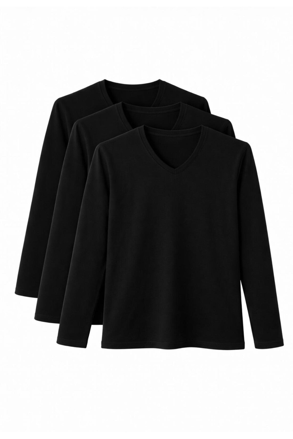 Erkek 3lü V Yaka Paumk Likralı Süprem T-shirt-D236-3