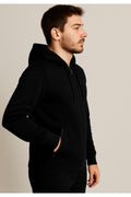 Erkek Fermuarlı 3 İplik Şardonsuz Kapüşonlu Sweatshirt-W1148