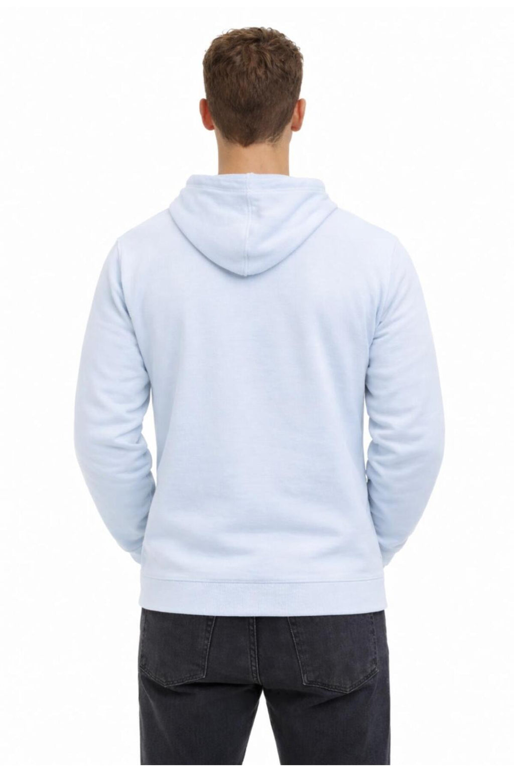 Erkek Fermuarlı 3 İplik Şardonsuz Kapüşonlu Sweatshirt-W1148