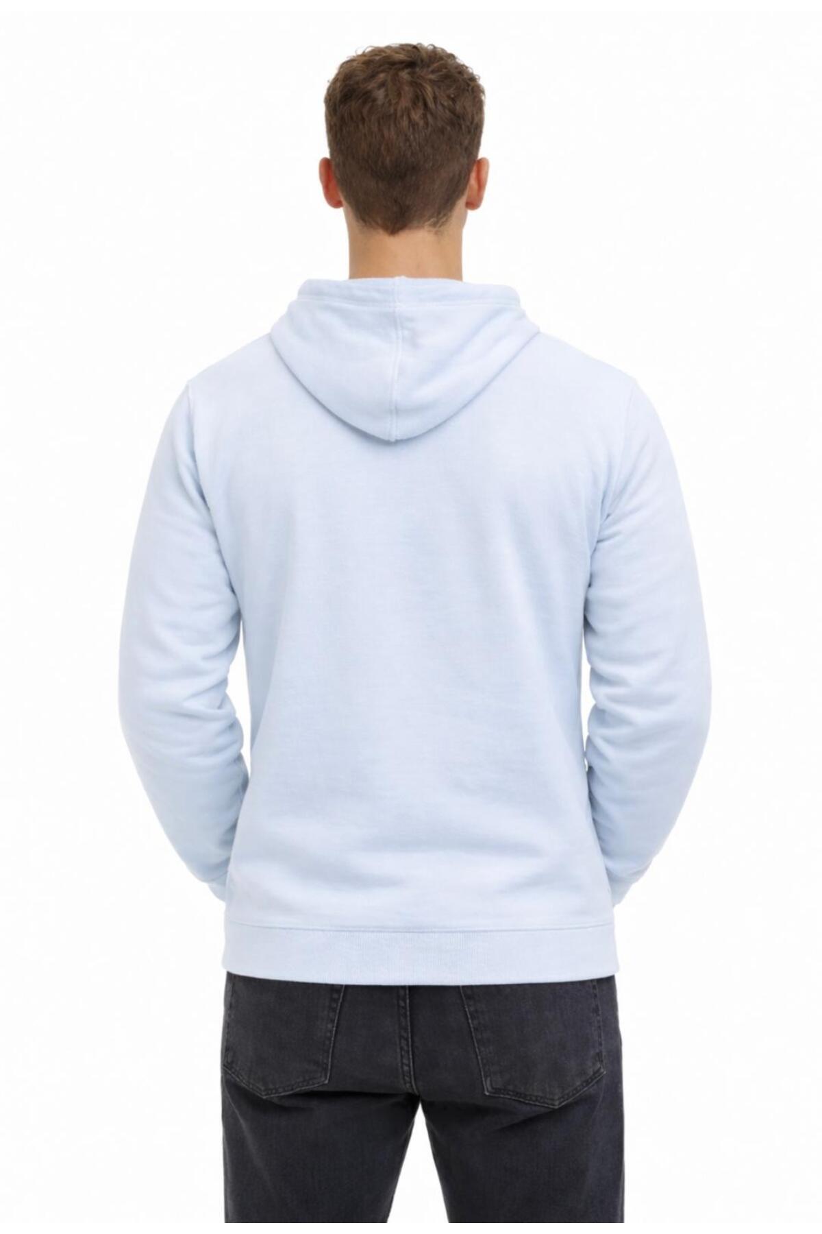 Erkek Fermuarlı 3 İplik Şardonsuz Kapüşonlu Sweatshirt-W1148