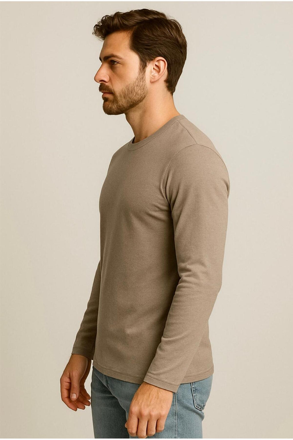 Erkek Pamuklu Likralı Süprem Uzun Kollu T-shirt-D240