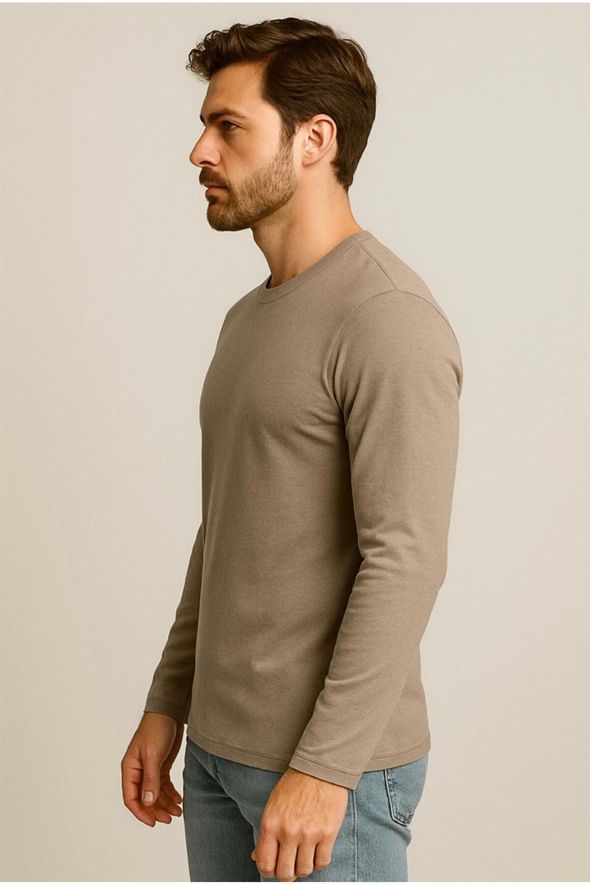 Erkek Pamuklu Likralı Süprem Uzun Kollu T-shirt-D240