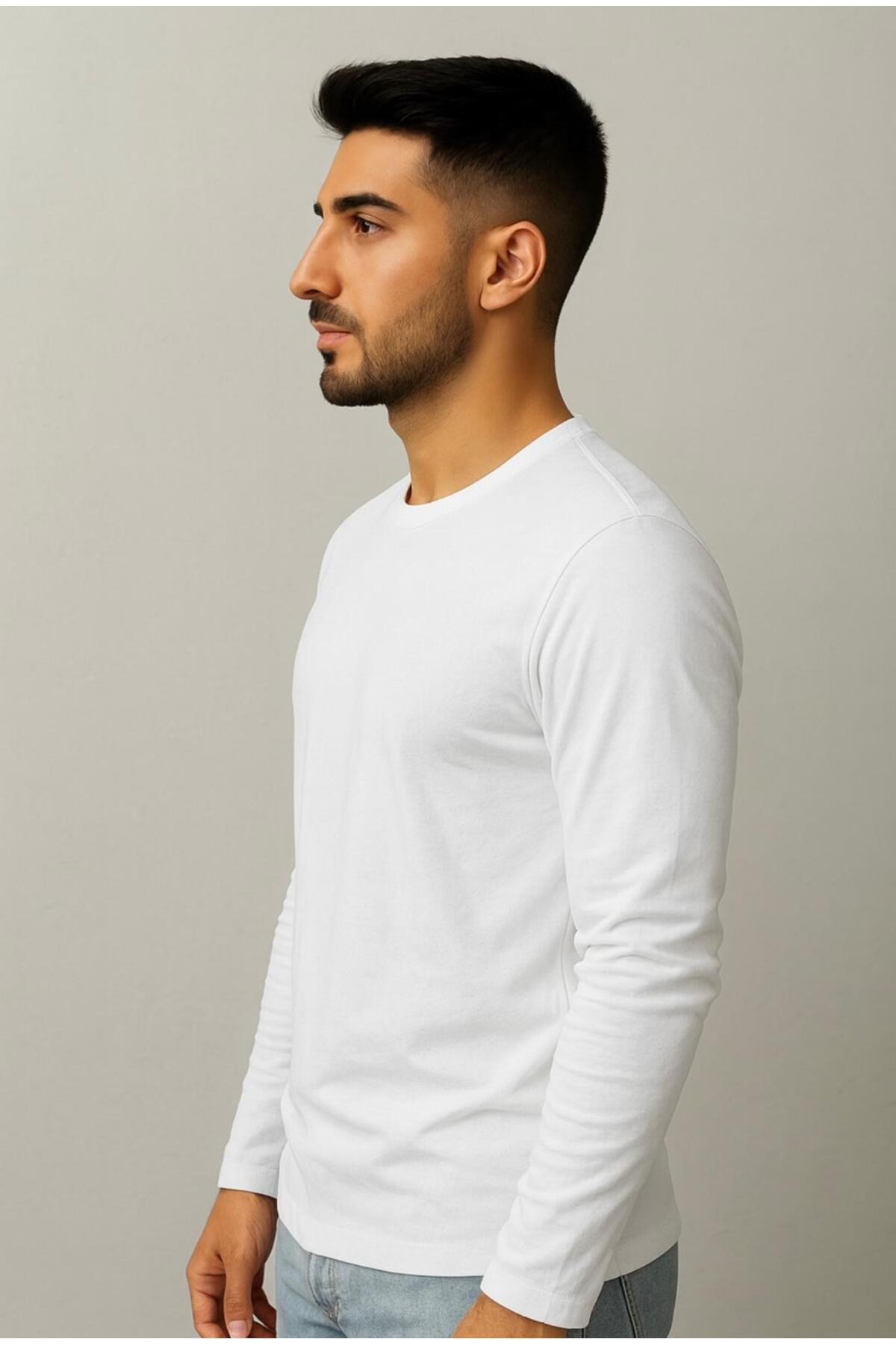 Erkek Pamuklu Likralı Süprem Uzun Kollu T-shirt-D240