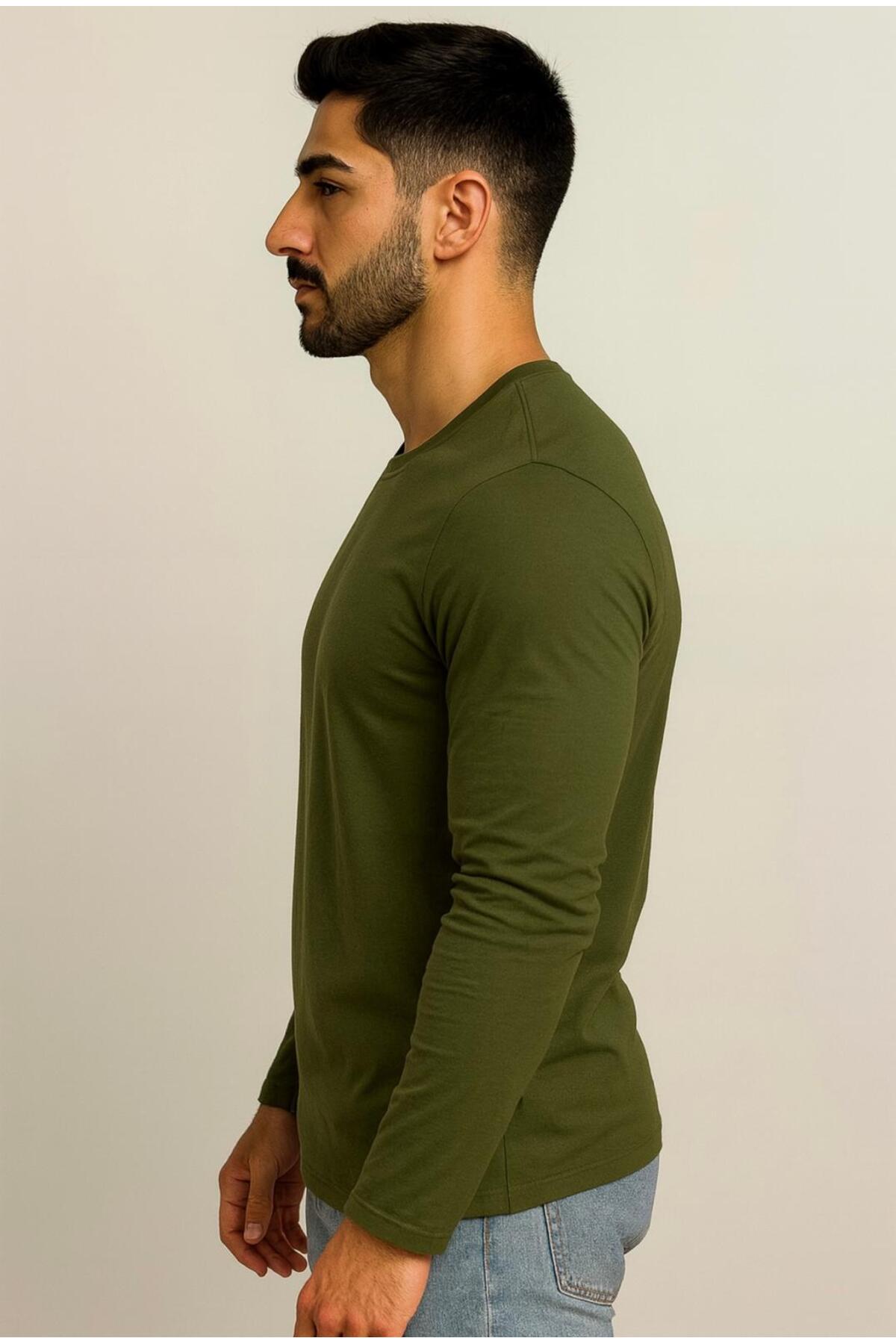 Erkek Pamuklu Likralı Süprem Uzun Kollu T-shirt-D240