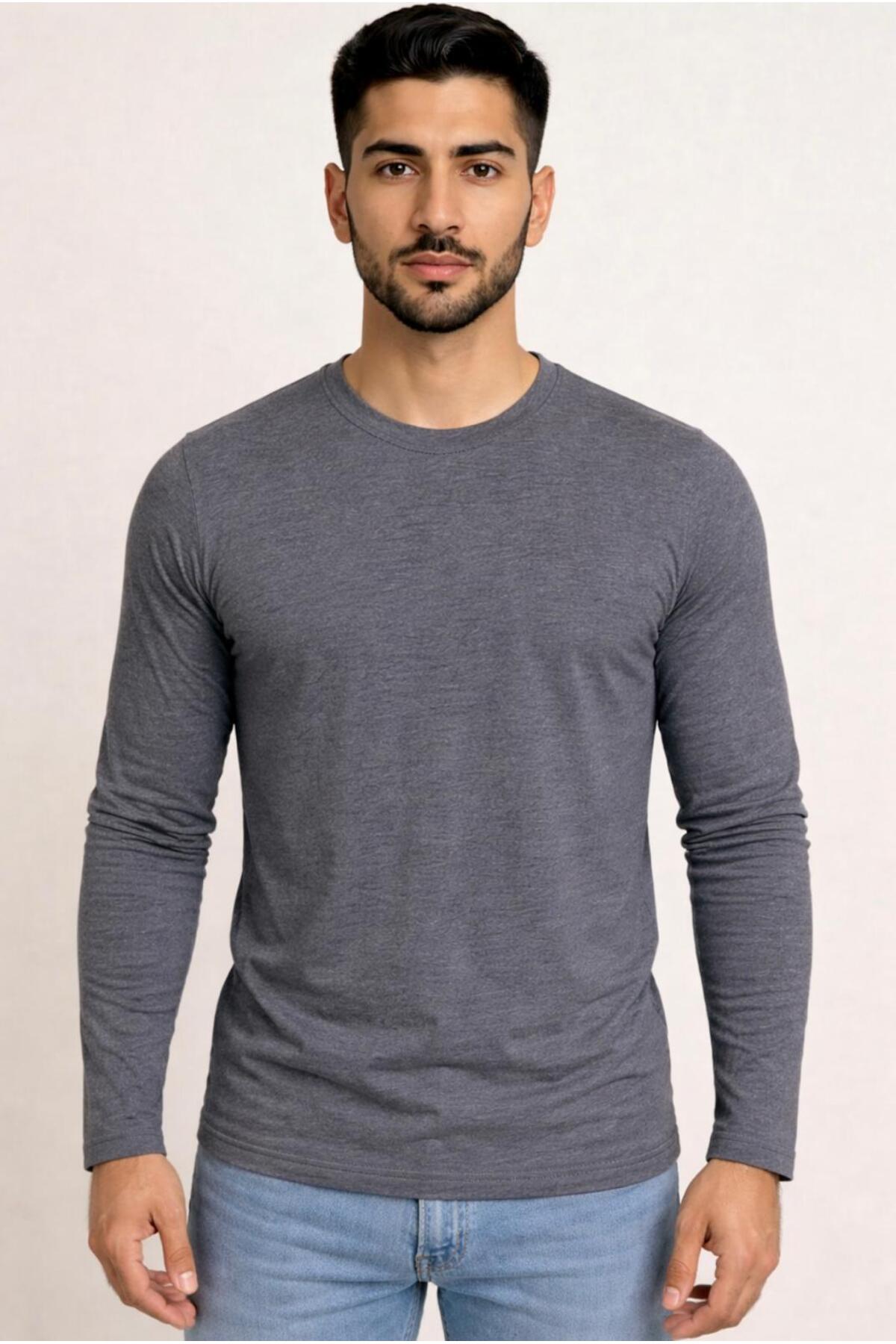 Erkek Pamuklu Likralı Süprem Uzun Kollu T-shirt-D240
