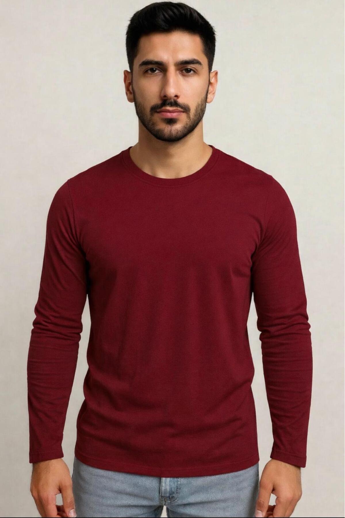 Erkek Pamuklu Likralı Süprem Uzun Kollu T-shirt-D240
