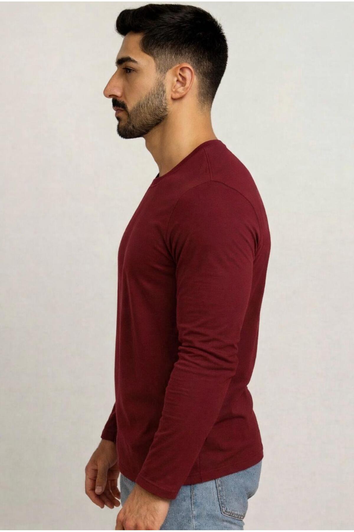 Erkek Pamuklu Likralı Süprem Uzun Kollu T-shirt-D240