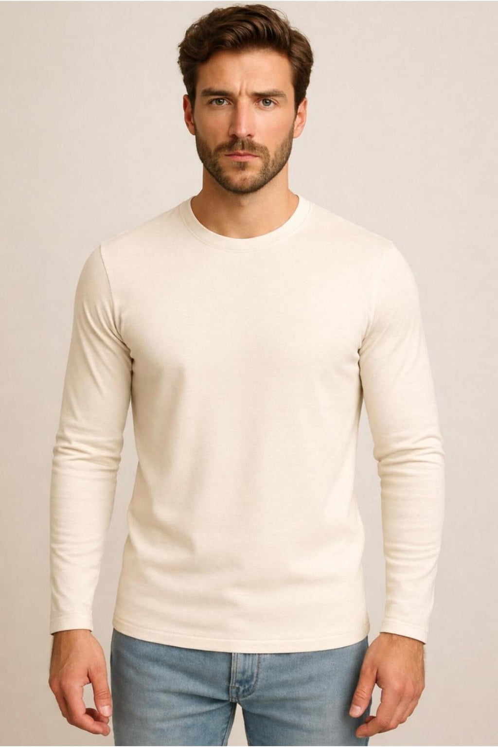 Erkek Pamuklu Likralı Süprem Uzun Kollu T-shirt-D240
