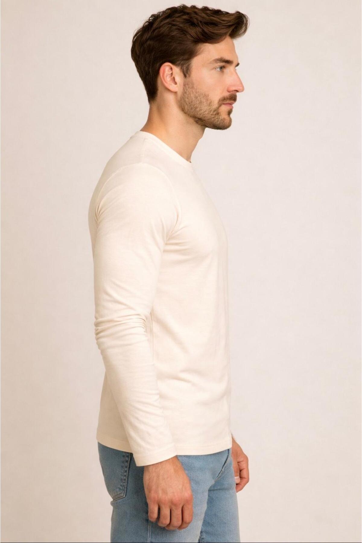 Erkek Pamuklu Likralı Süprem Uzun Kollu T-shirt-D240