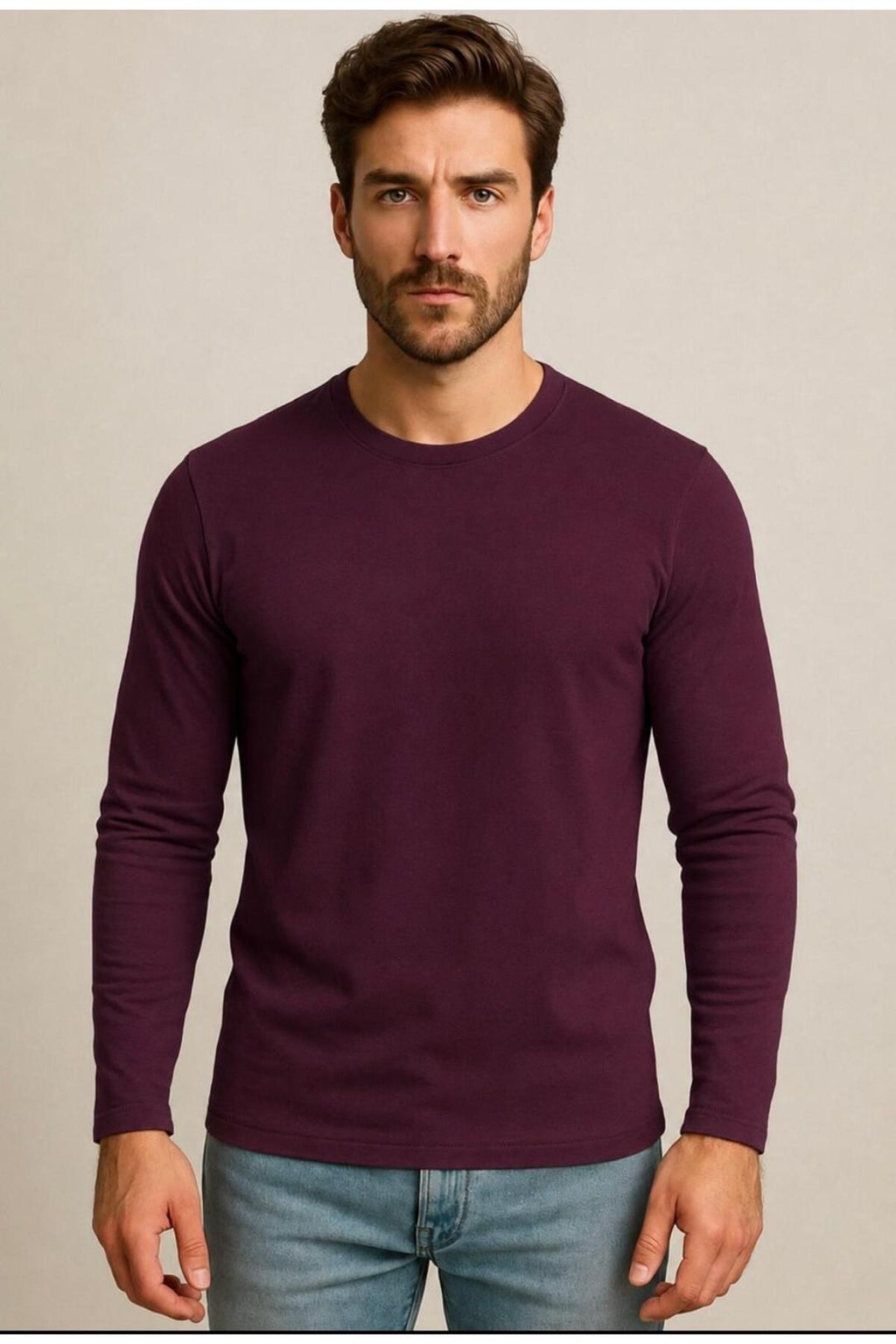 Erkek Pamuklu Likralı Süprem Uzun Kollu T-shirt-D240
