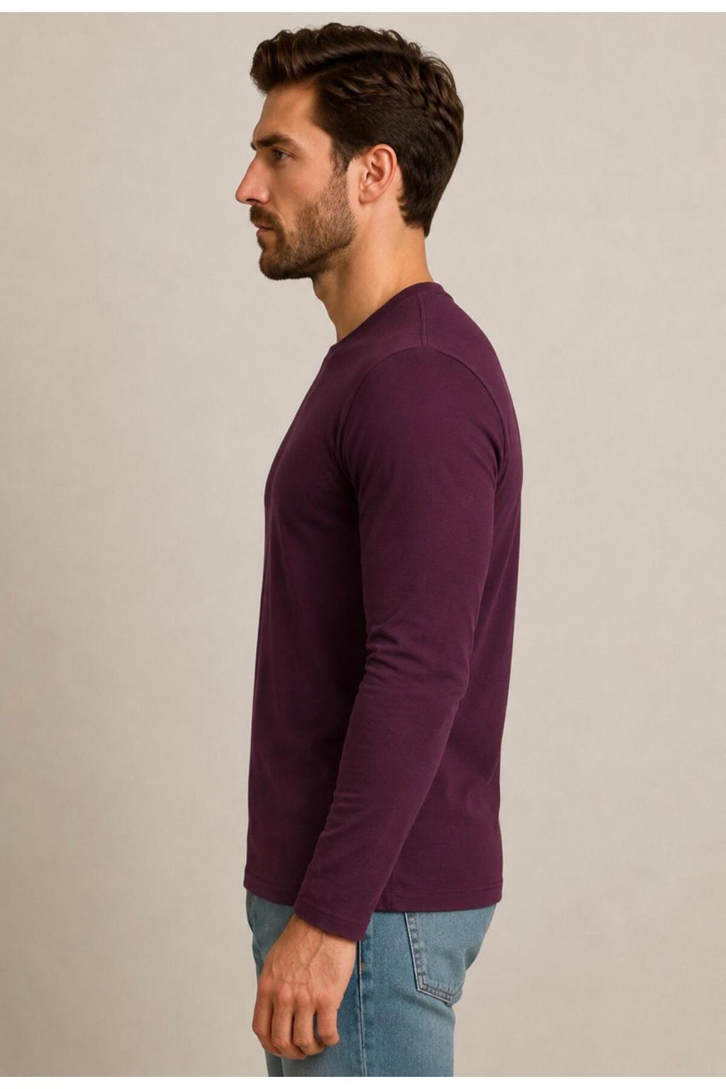 Erkek Pamuklu Likralı Süprem Uzun Kollu T-shirt-D240