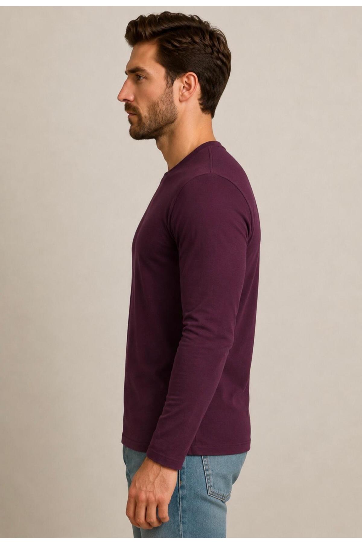Erkek Pamuklu Likralı Süprem Uzun Kollu T-shirt-D240