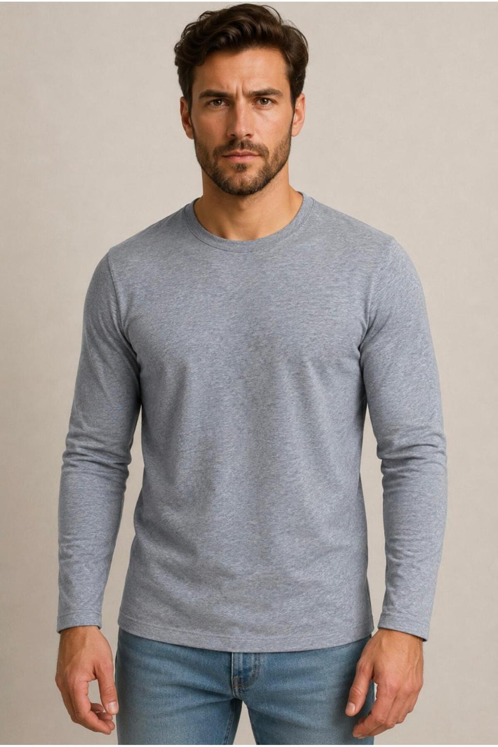 Erkek Pamuklu Likralı Süprem Uzun Kollu T-shirt-D240
