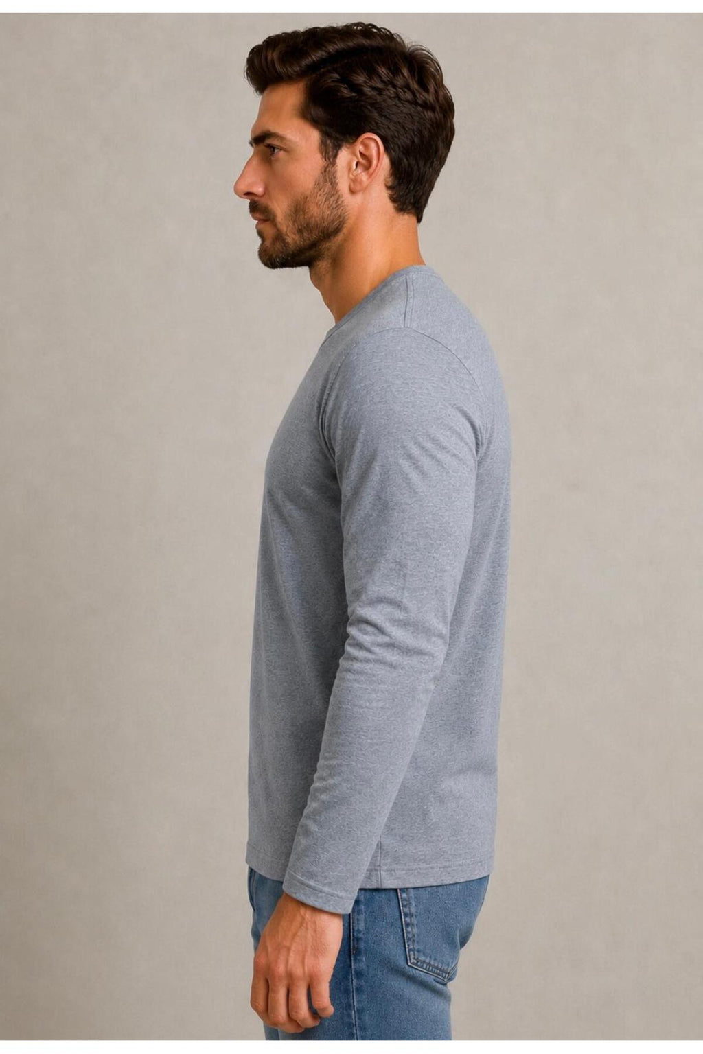 Erkek Pamuklu Likralı Süprem Uzun Kollu T-shirt-D240