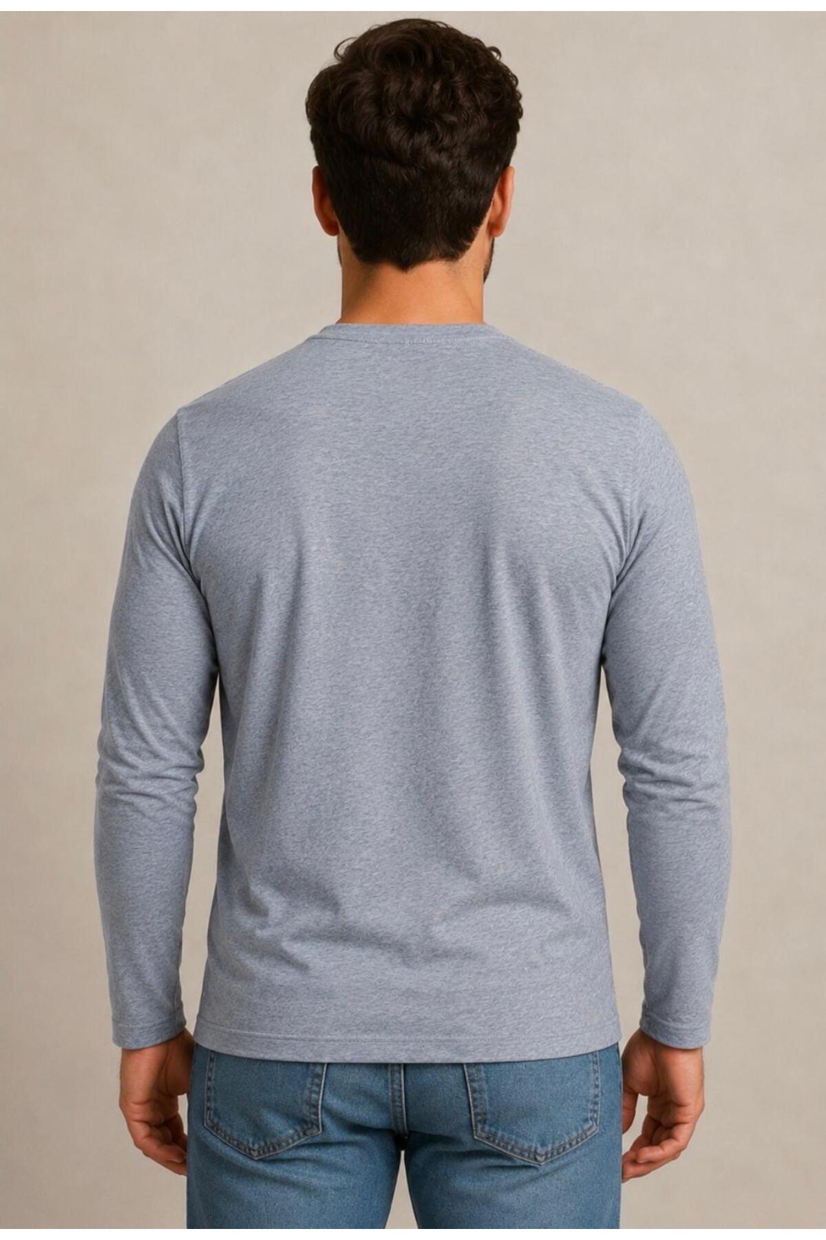 Erkek Pamuklu Likralı Süprem Uzun Kollu T-shirt-D240