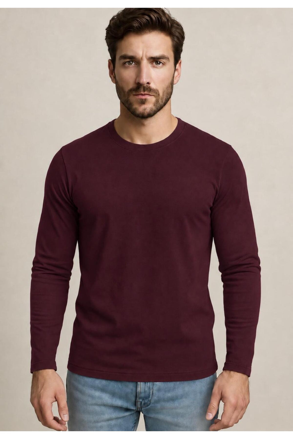 Erkek Pamuklu Likralı Süprem Uzun Kollu T-shirt-D240