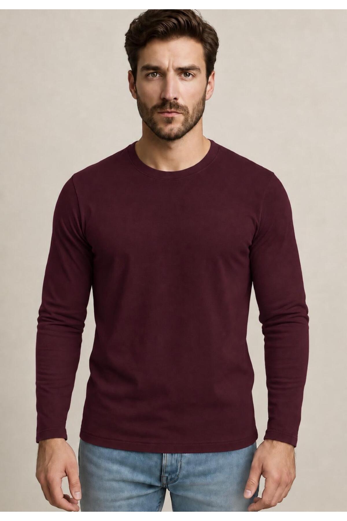 Erkek Pamuklu Likralı Süprem Uzun Kollu T-shirt-D240
