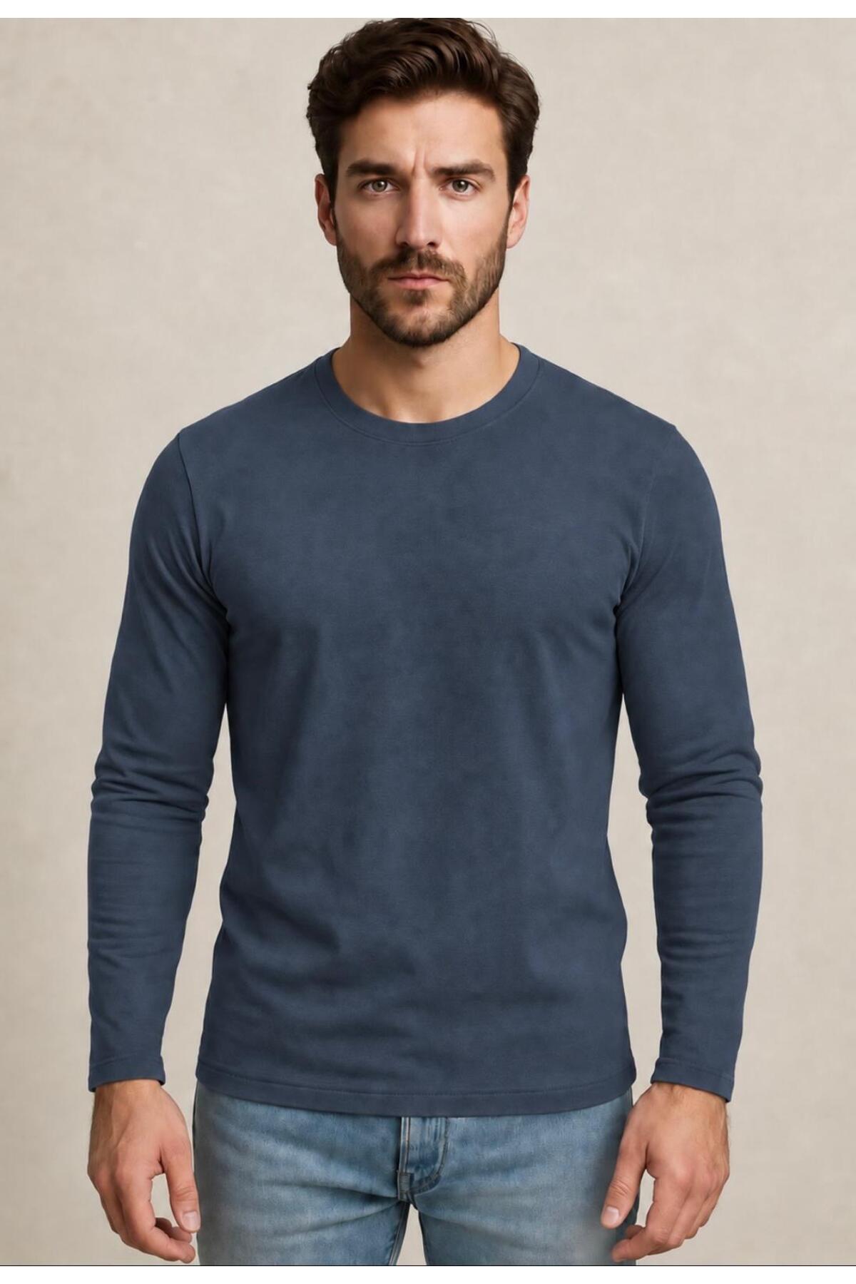 Erkek Pamuklu Likralı Süprem Uzun Kollu T-shirt-D240