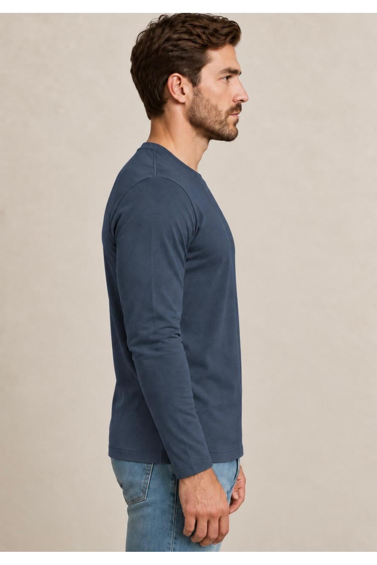 Erkek Pamuklu Likralı Süprem Uzun Kollu T-shirt-D240