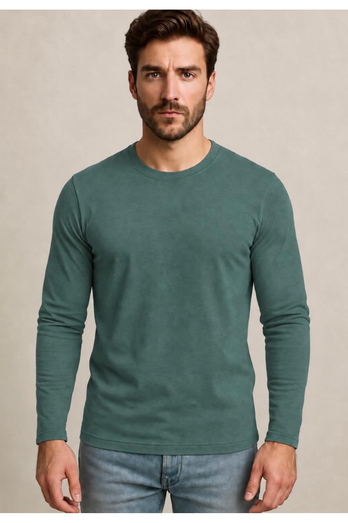 Erkek Pamuklu Likralı Süprem Uzun Kollu T-shirt-D240