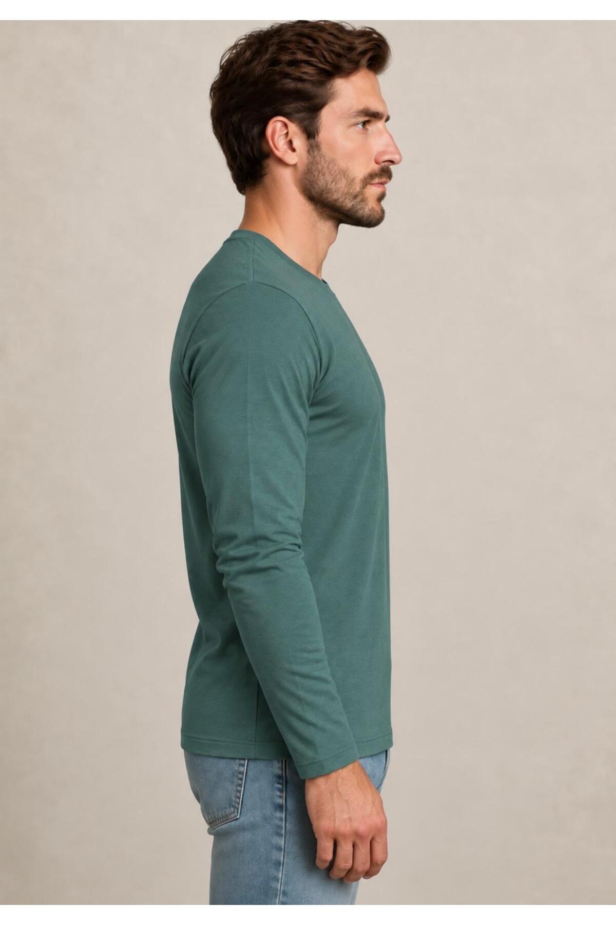Erkek Pamuklu Likralı Süprem Uzun Kollu T-shirt-D240