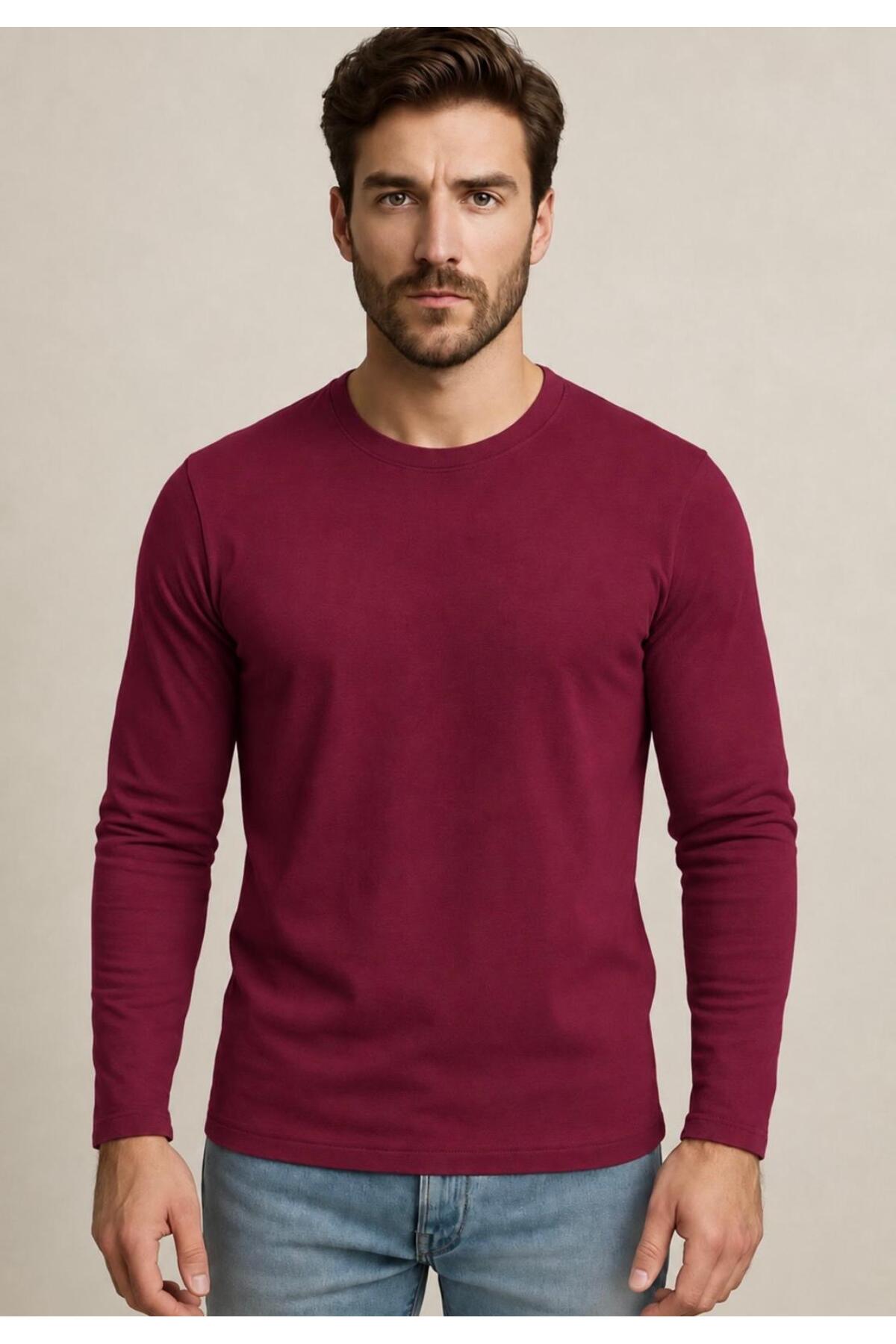 Erkek Pamuklu Likralı Süprem Uzun Kollu T-shirt-D240