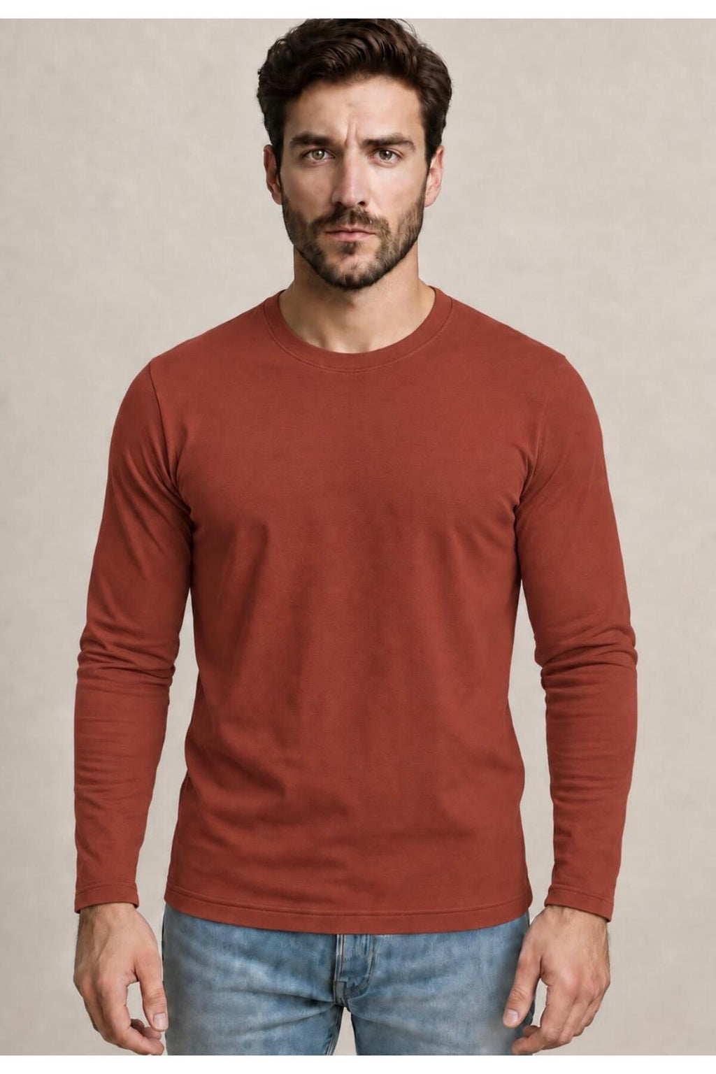 Erkek Pamuklu Likralı Süprem Uzun Kollu T-shirt-D240