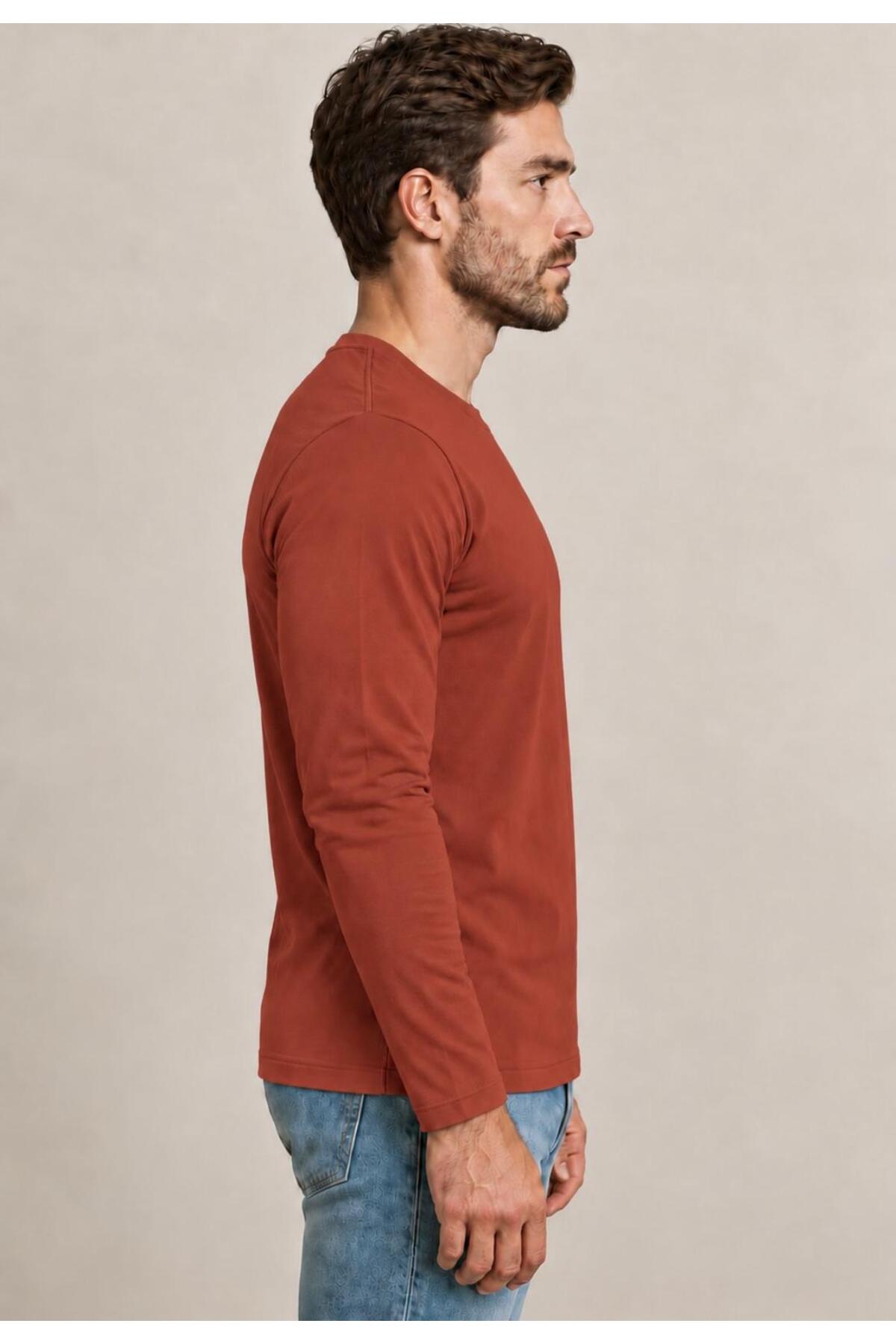 Erkek Pamuklu Likralı Süprem Uzun Kollu T-shirt-D240