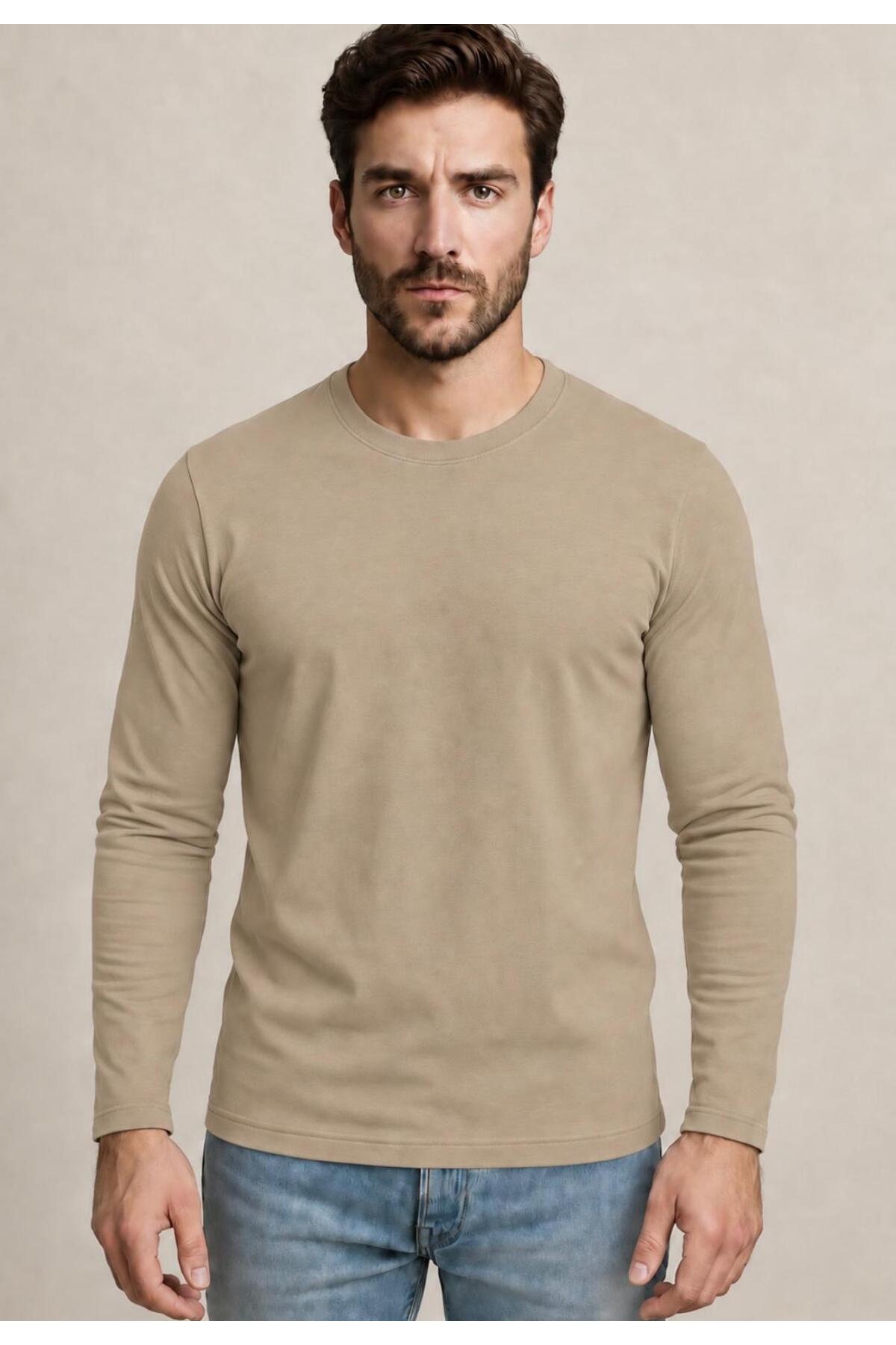 Erkek Pamuklu Likralı Süprem Uzun Kollu T-shirt-D240