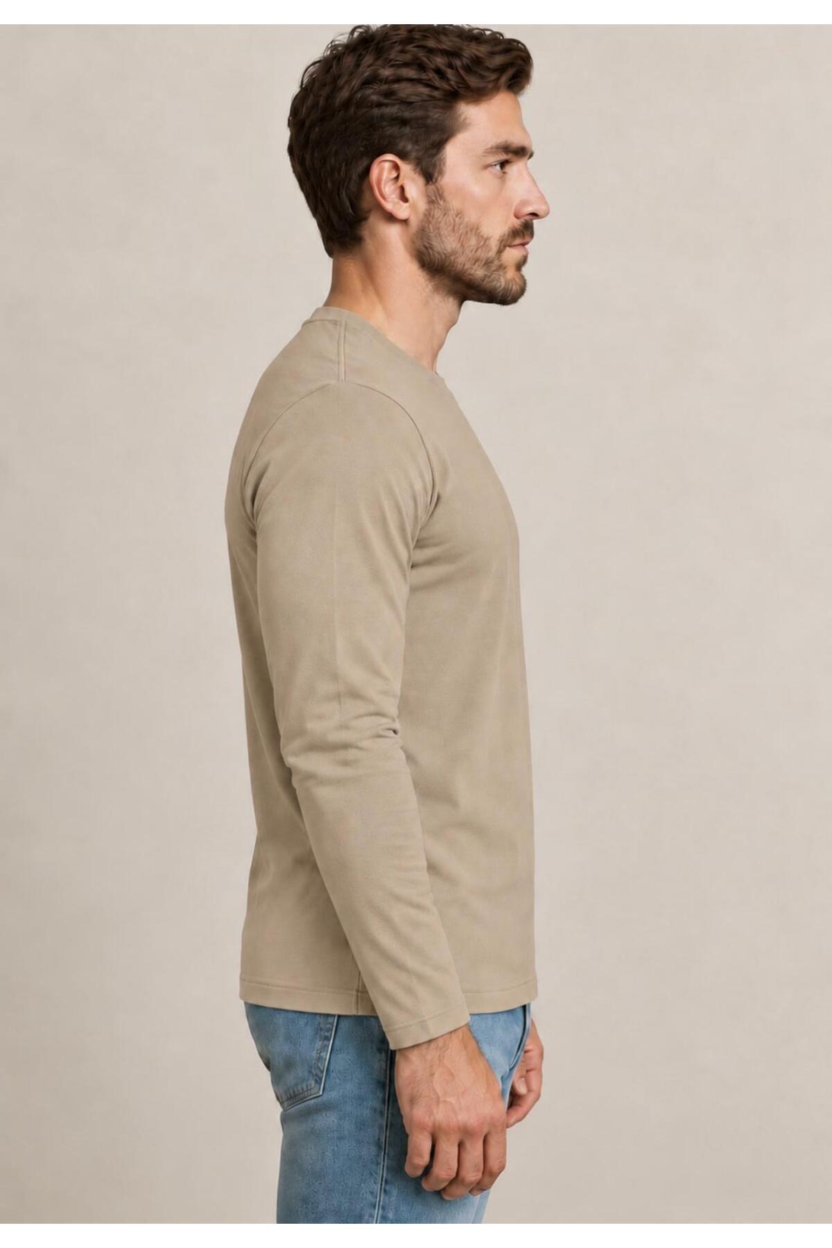 Erkek Pamuklu Likralı Süprem Uzun Kollu T-shirt-D240