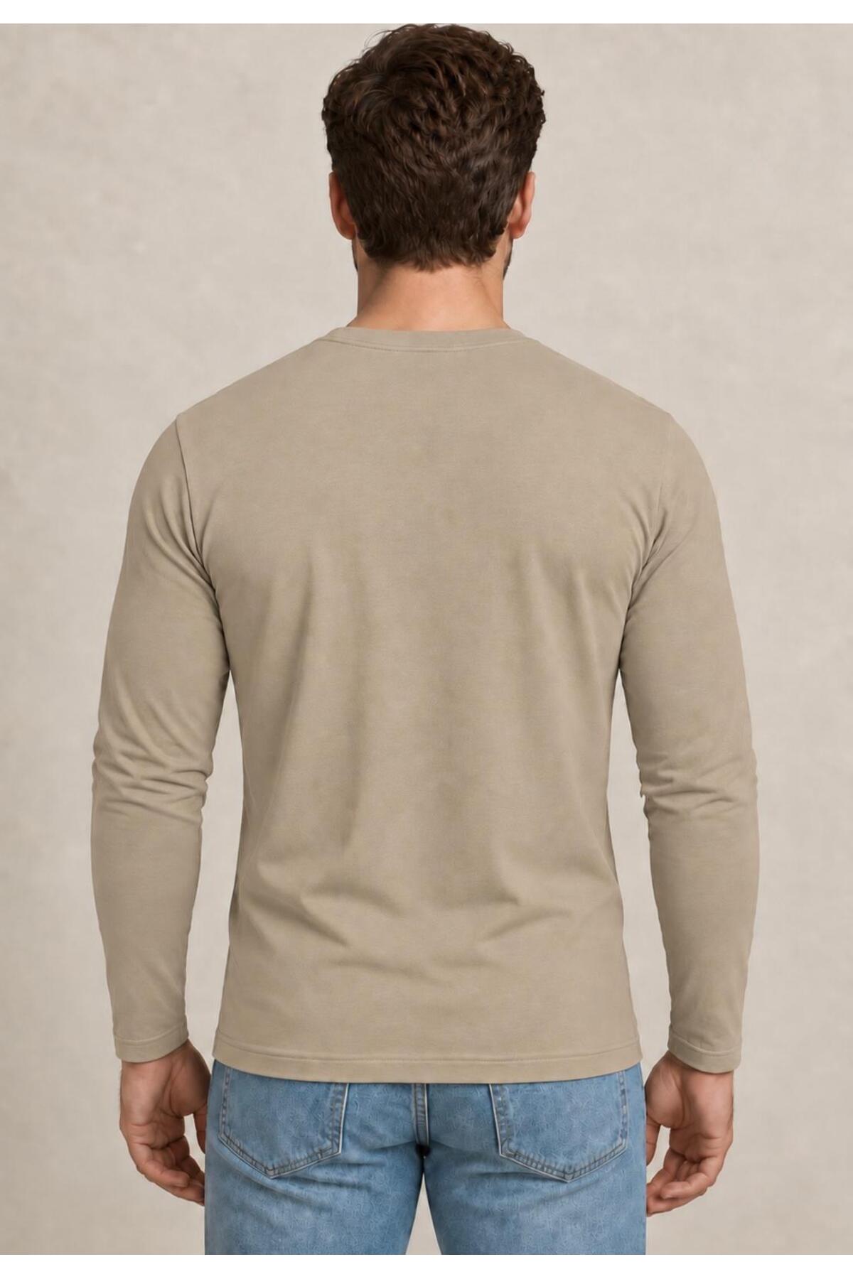 Erkek Pamuklu Likralı Süprem Uzun Kollu T-shirt-D240