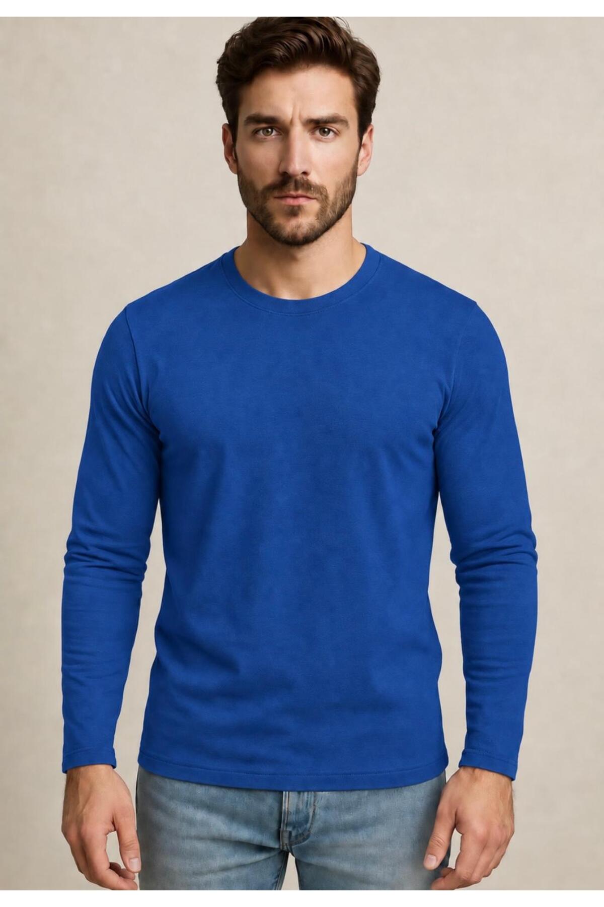 Erkek Pamuklu Likralı Süprem Uzun Kollu T-shirt-D240