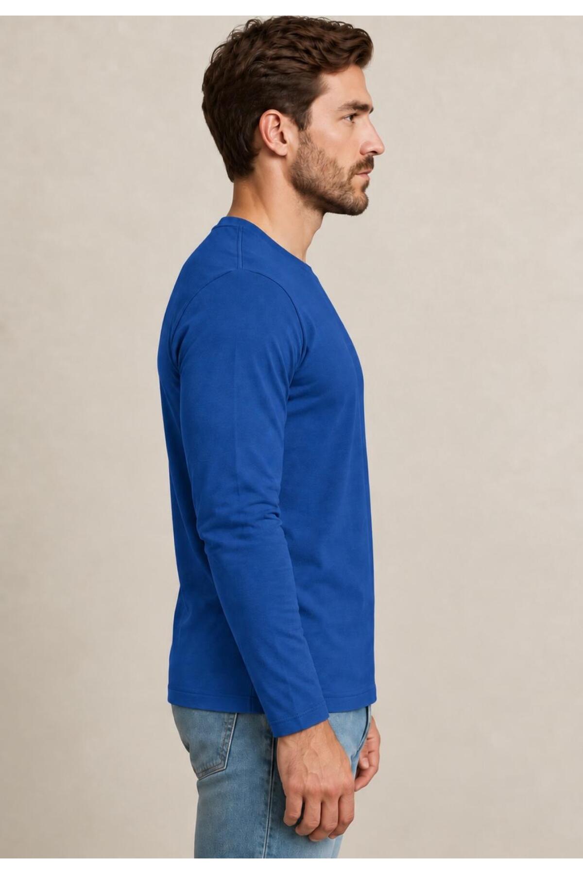 Erkek Pamuklu Likralı Süprem Uzun Kollu T-shirt-D240