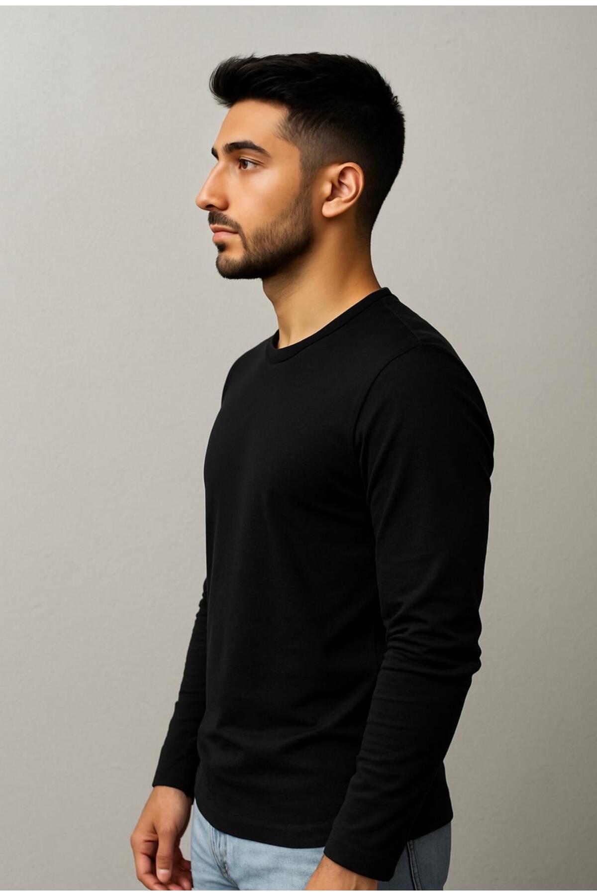 Erkek Pamuklu Likralı Süprem Uzun Kollu T-shirt-D240