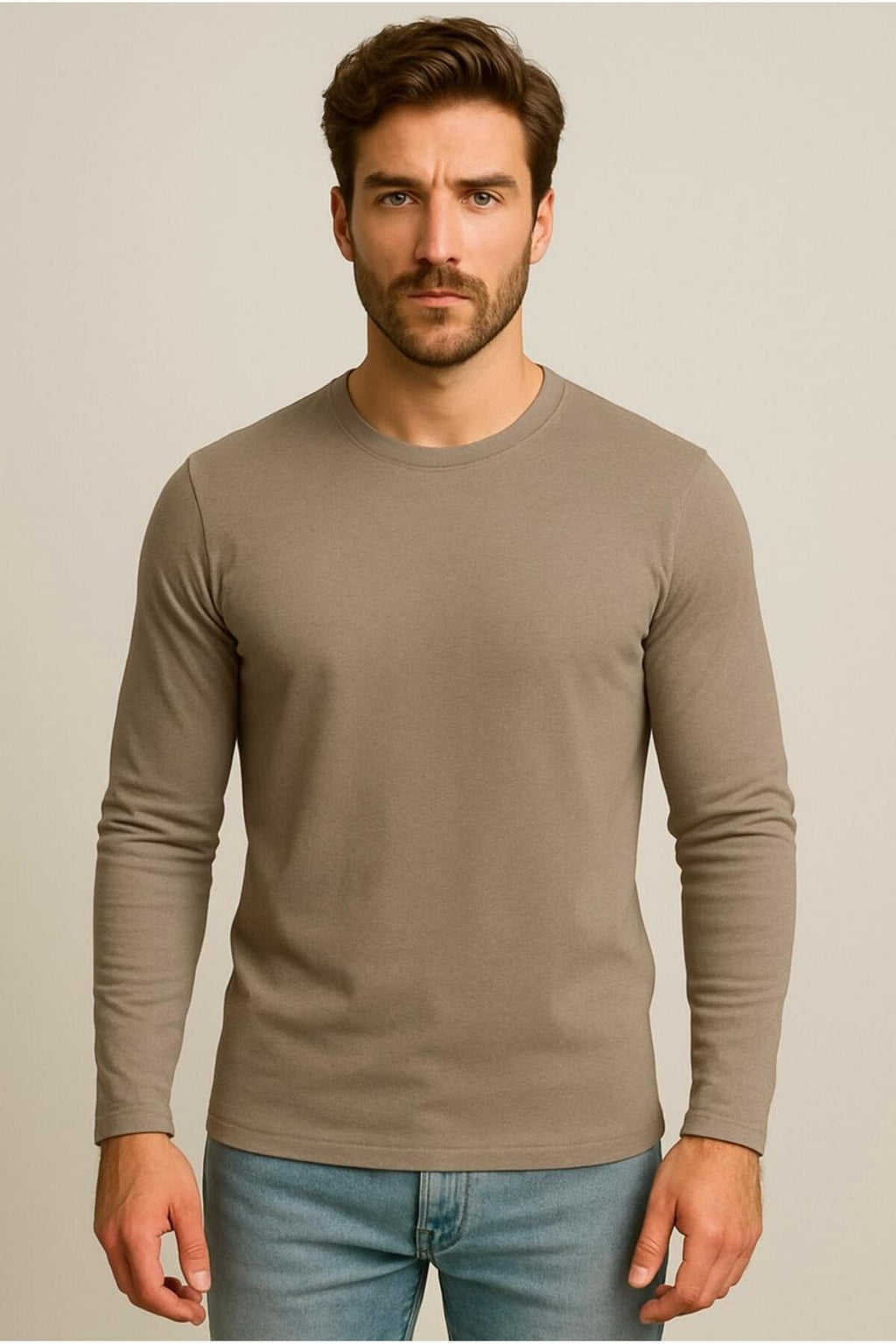 Erkek Pamuklu Likralı Süprem Uzun Kollu T-shirt-D240