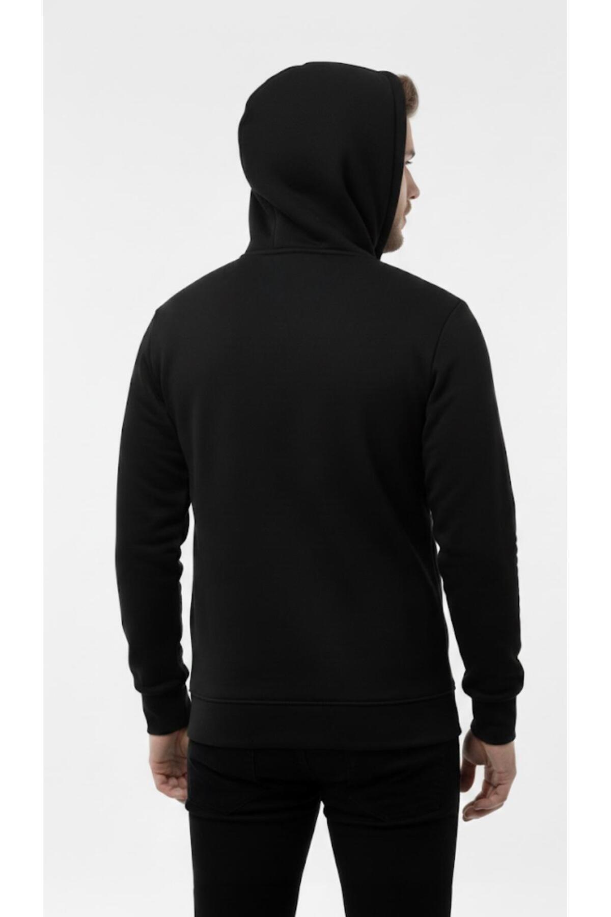 Erkek Polar Fermuarlı Kapüşonlu Sweatshirt-W1157