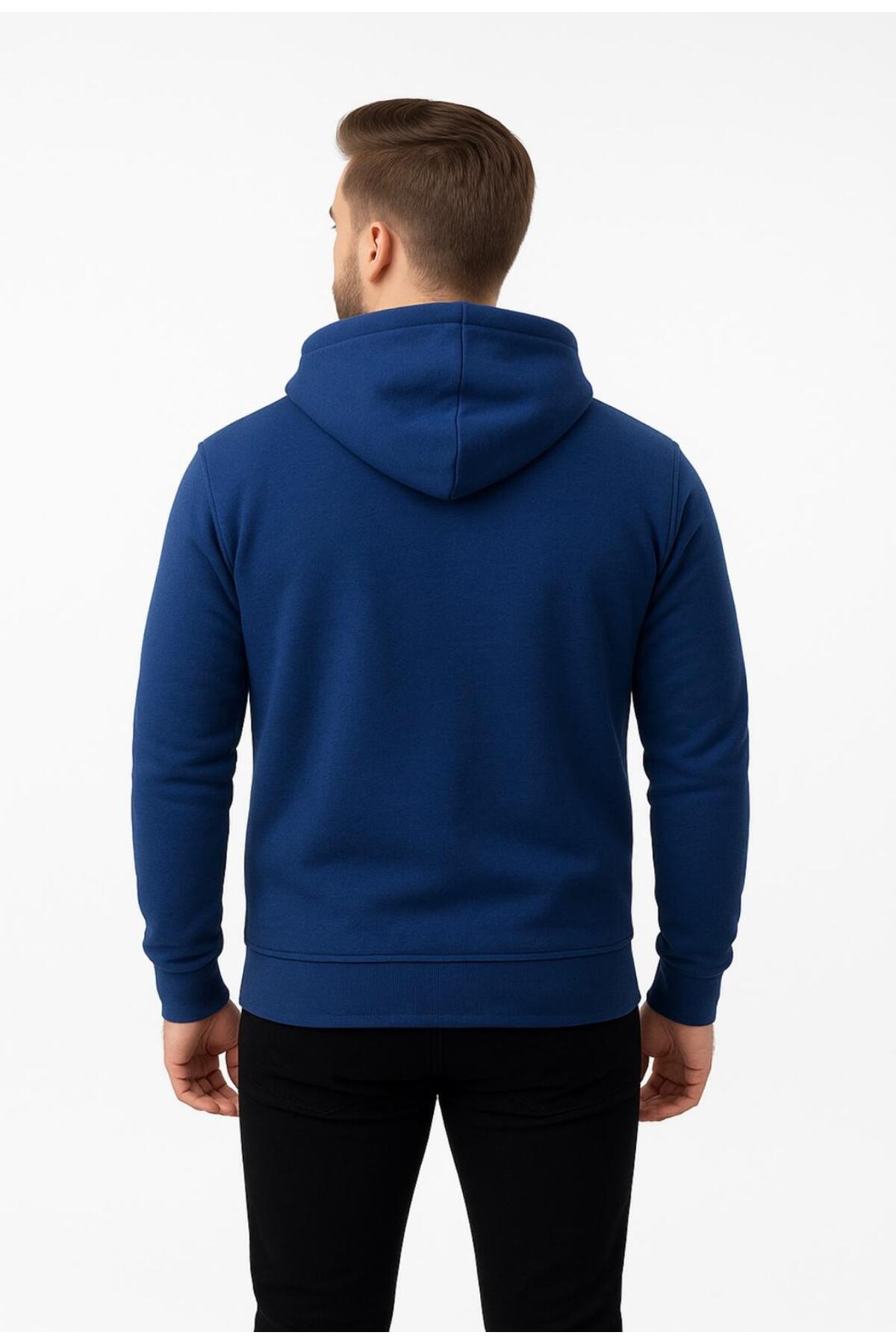 Erkek Polar Fermuarlı Kapüşonlu Sweatshirt-W1157