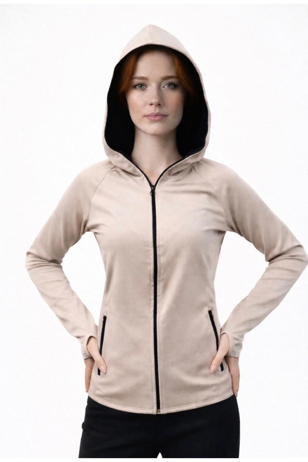 Kadın Şardonlu Dalgıç Sweatshirt Kapüşonlu-W1161