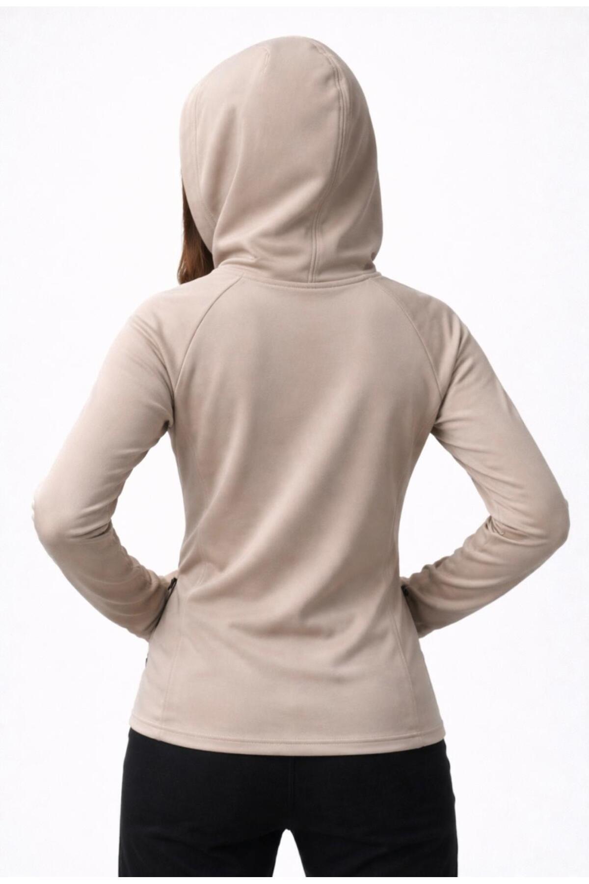 Kadın Şardonlu Dalgıç Sweatshirt Kapüşonlu-W1161