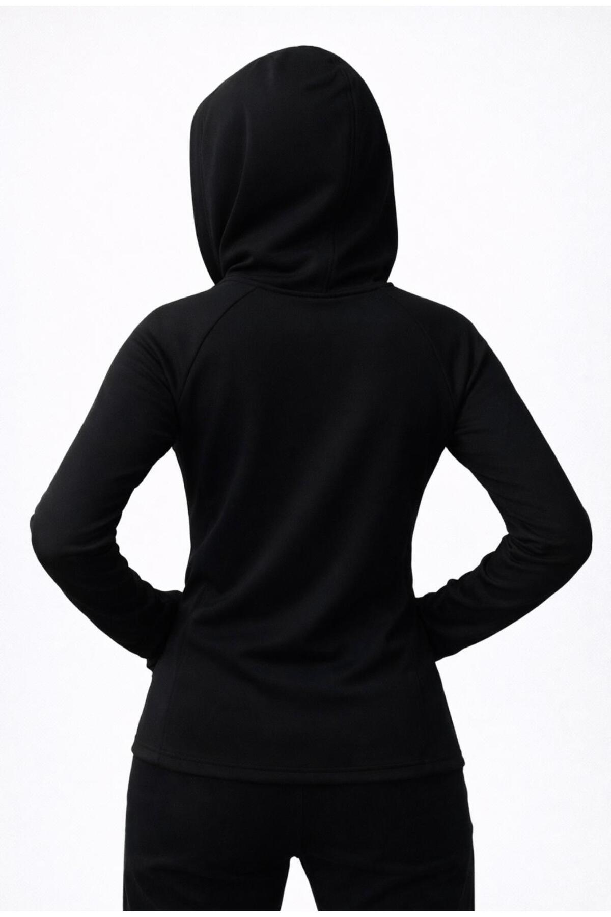 Kadın Şardonlu Dalgıç Sweatshirt Kapüşonlu-W1161