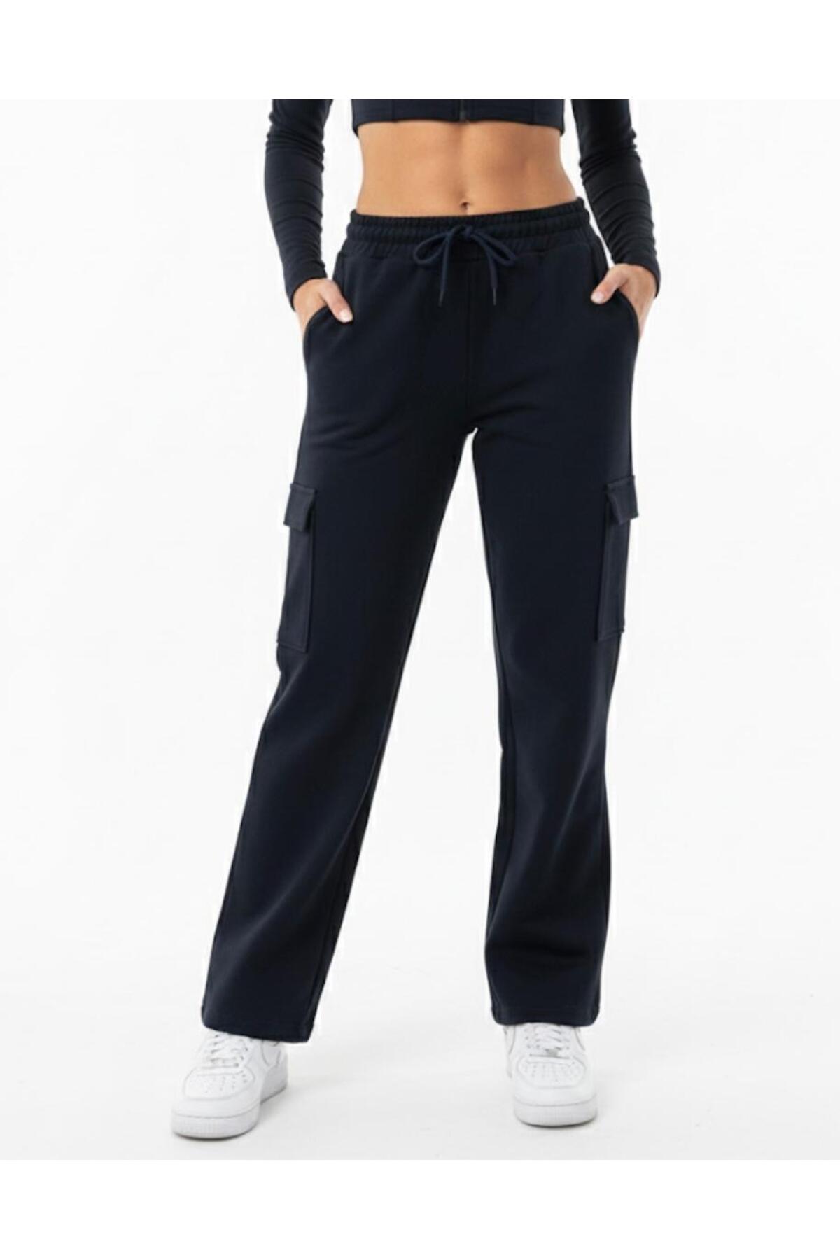Kadın Oversize Geniş Kalıp 2 İplik Kargo Cepli Eşofman Altı-P2269